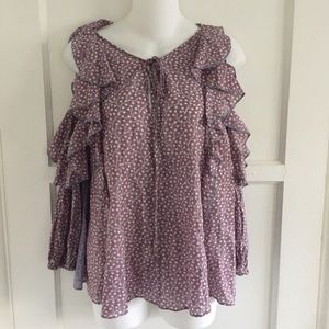 French Connection Cold Shoulder Floral Blouse Size Small w/ Ruffles